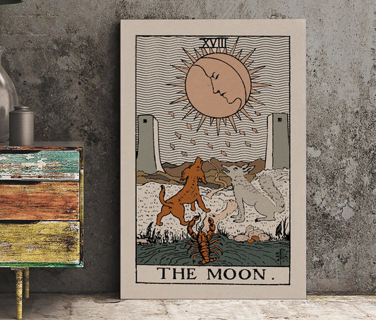 The Moon- Tarot Card Print - The Moon Card Neutral Vibe Poster Eclectic Tarot, No Frame