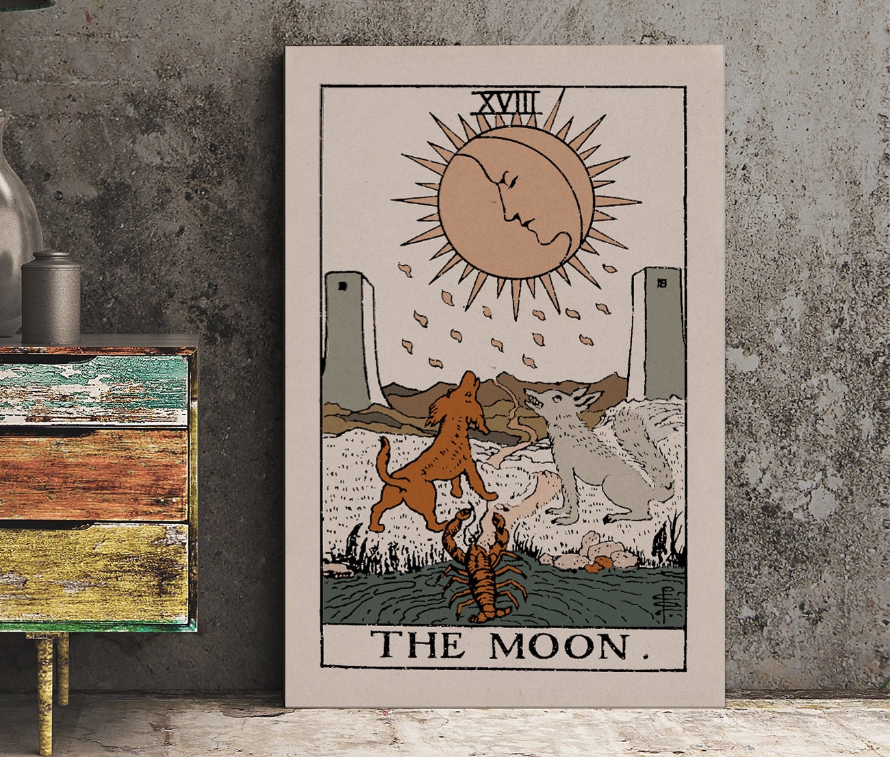 The Moon- Tarot Card Print - The Moon Card Neutral Vibe Poster Eclectic Tarot, No Frame