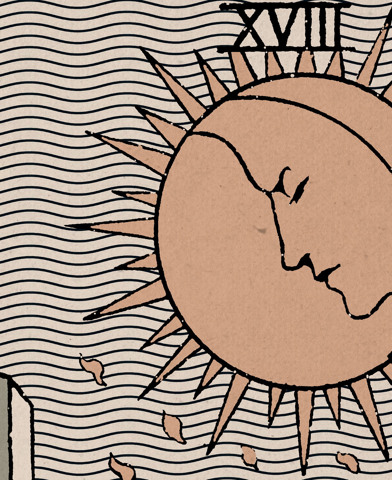 The Moon- Tarot Card Print - The Moon Card Neutral Vibe Poster Eclectic Tarot, No Frame