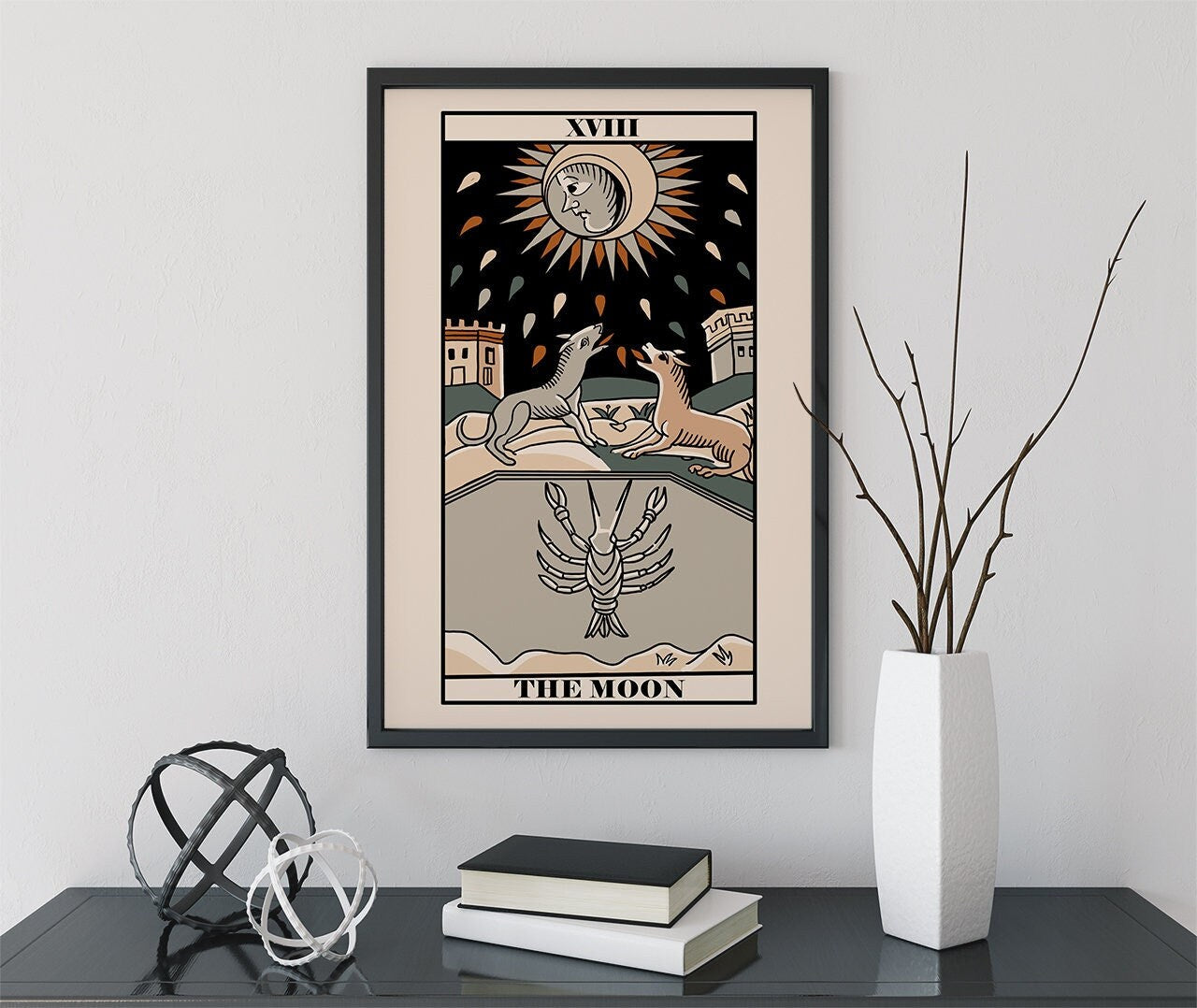 The Moon- Tarot de Marseille Card Print - The Moon Card Neutral Vibe Poster Eclectic Tarot, No Frame