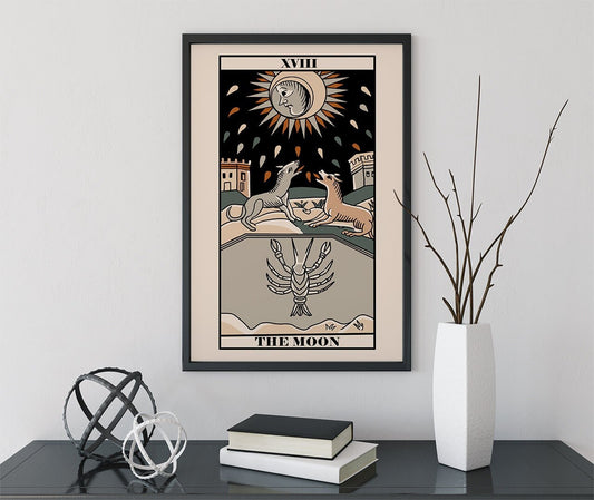 The Moon- Tarot de Marseille Card Print - The Moon Card Neutral Vibe Poster Eclectic Tarot, No Frame
