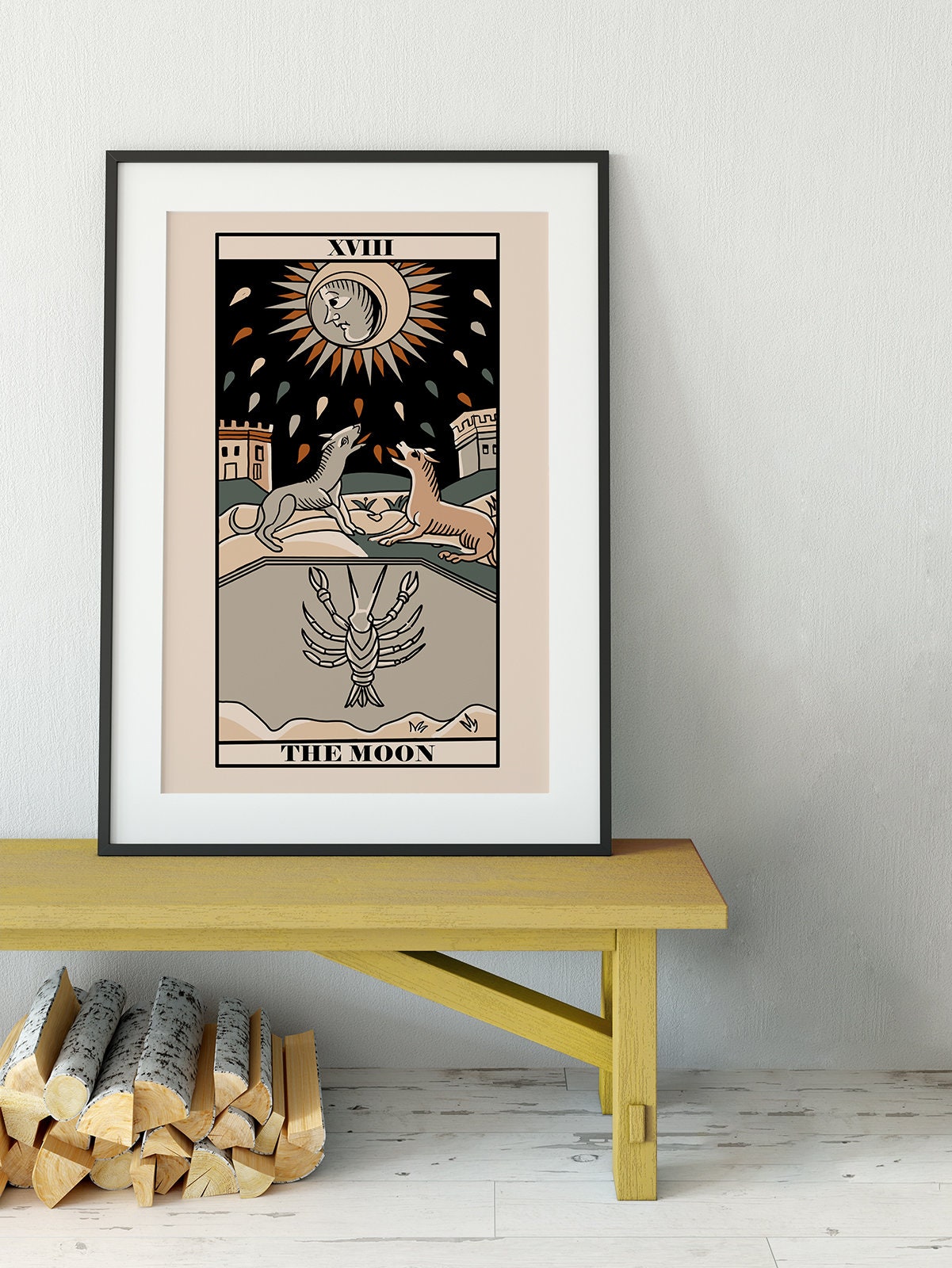 The Moon- Tarot de Marseille Card Print - The Moon Card Neutral Vibe Poster Eclectic Tarot, No Frame