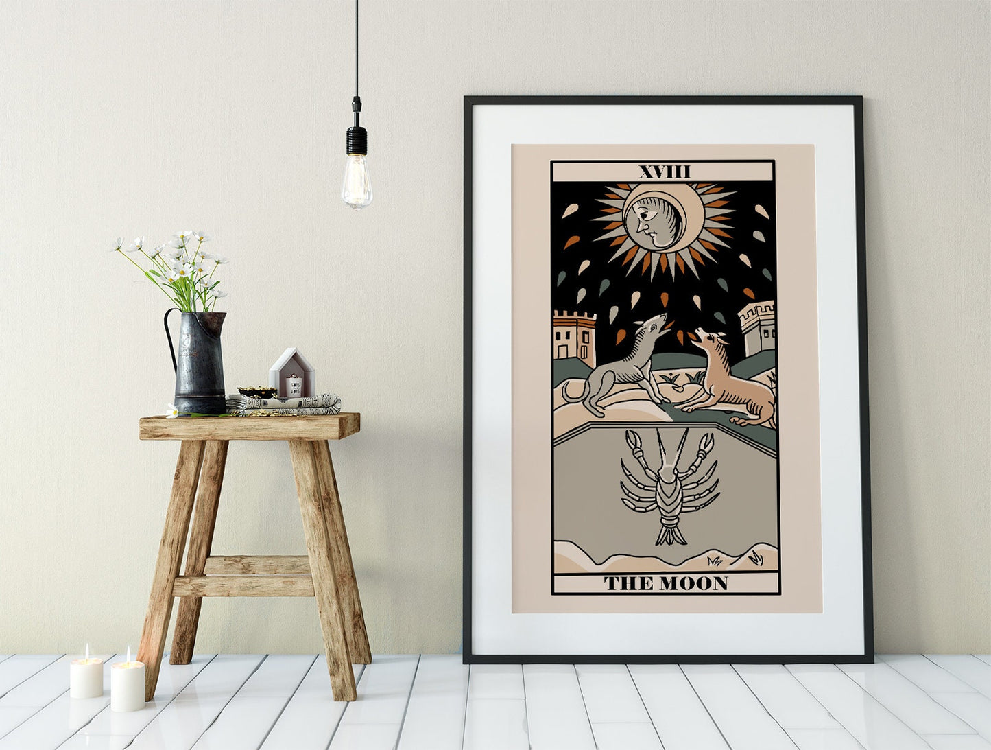 The Moon- Tarot de Marseille Card Print - The Moon Card Neutral Vibe Poster Eclectic Tarot, No Frame