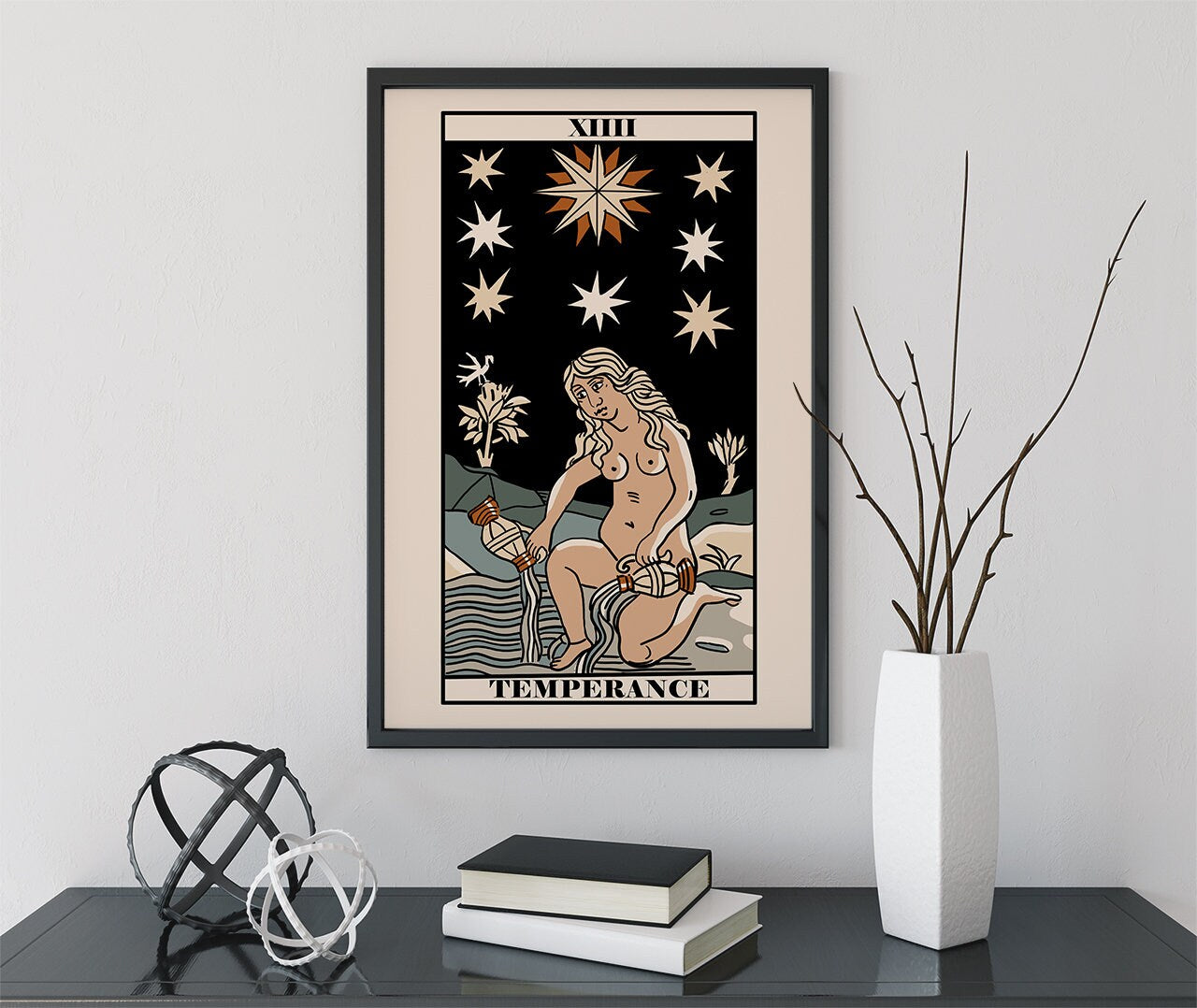 The Star- Tarot de Marseille Card Print - The Star Card Neutral Vibe Poster Eclectic Tarot, No Frame