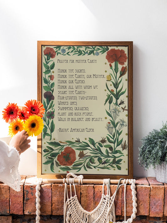 Prayer for Mother Earth Print - Native American Prayer Poem Print Large Artwork - Floral