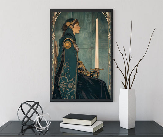 Queen Of Swords- Tarot Card Poster - The Queen Of Swords Card Print, No Frame