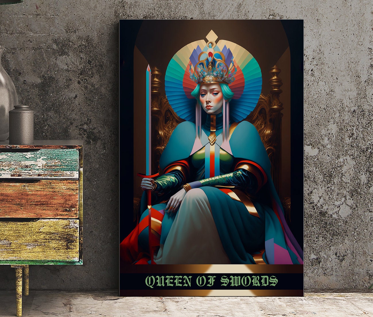 Queen Of Swords- Tarot Card Poster - The Queen Of Swords Card Print, No Frame