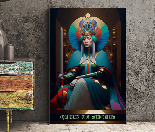 Queen Of Swords- Tarot Card Poster - The Queen Of Swords Card Print, No Frame