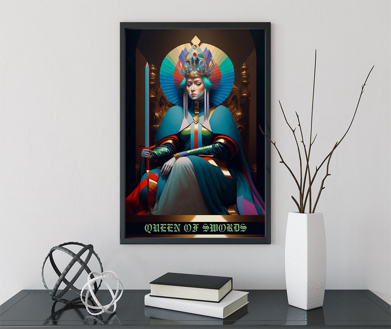 Queen Of Swords- Tarot Card Poster - The Queen Of Swords Card Print, No Frame
