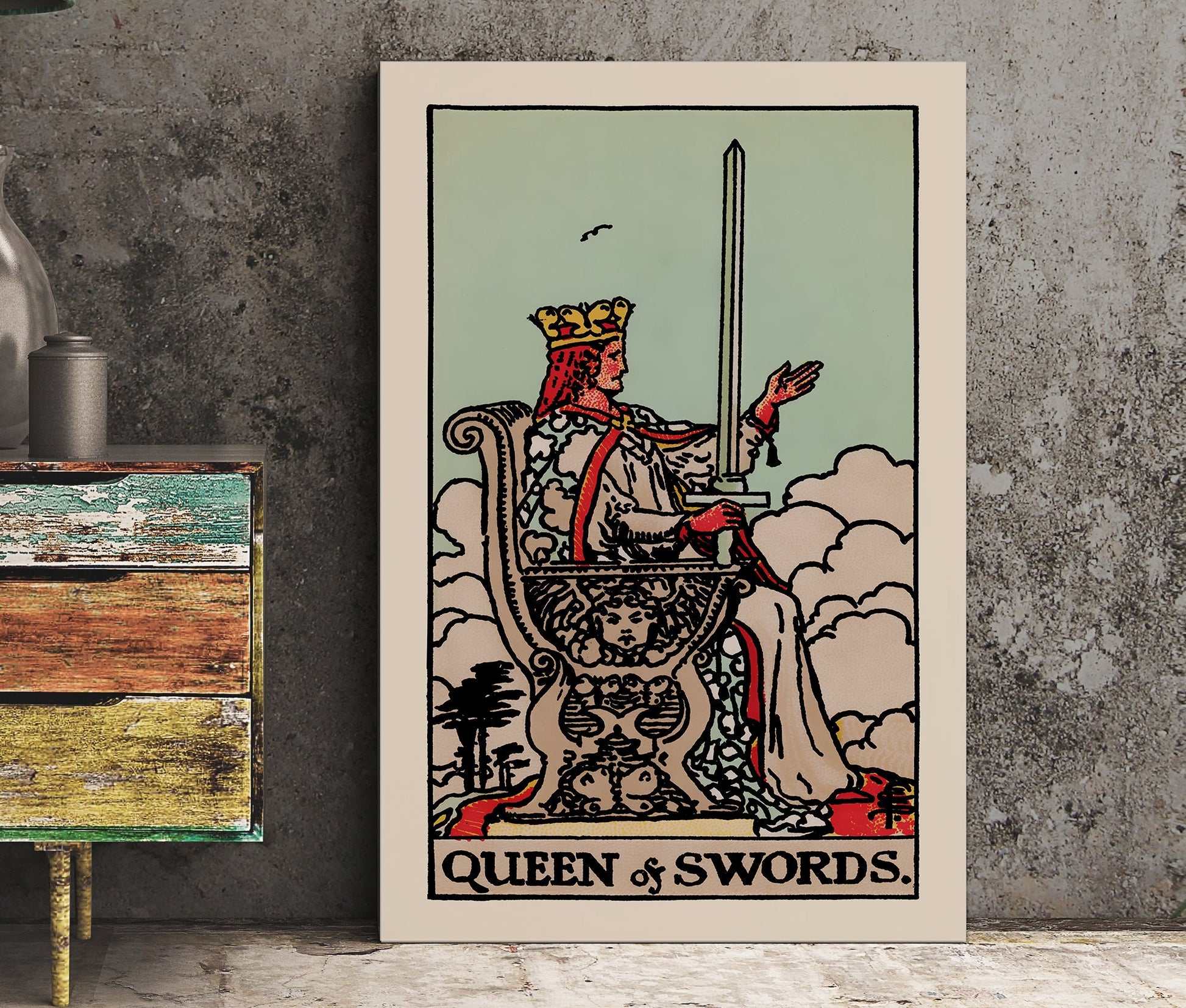 Queen Of Swords- Tarot Card Print - The Queen Of Swords Card Poster, No Frame