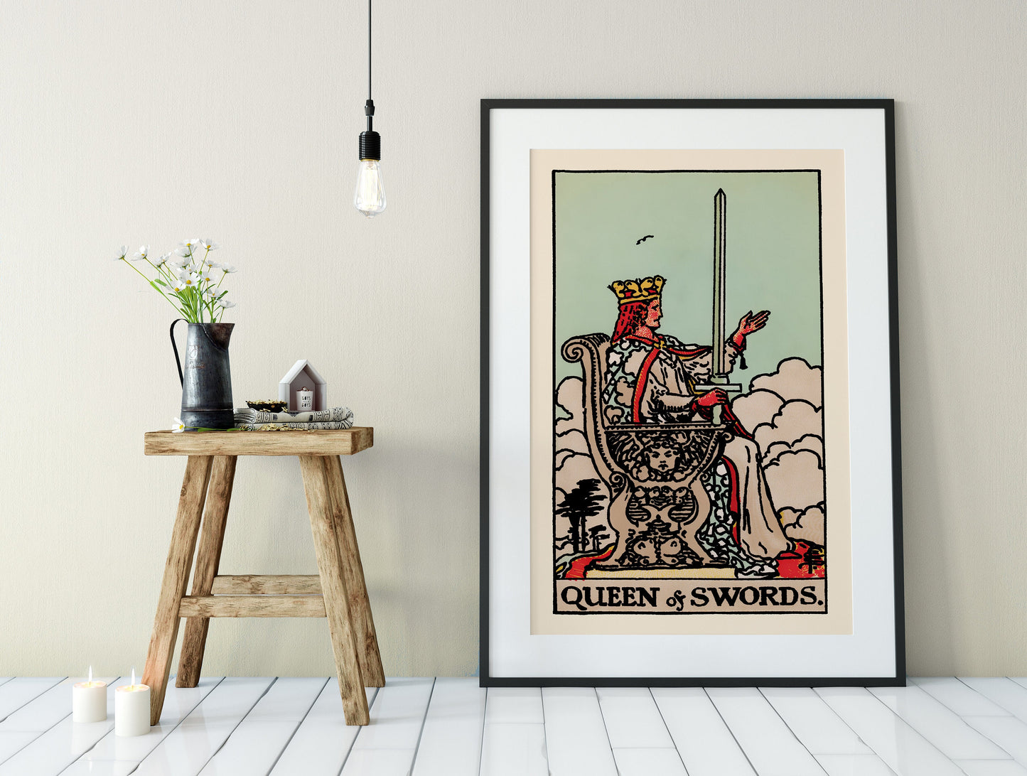 Queen Of Swords- Tarot Card Print - The Queen Of Swords Card Poster, No Frame