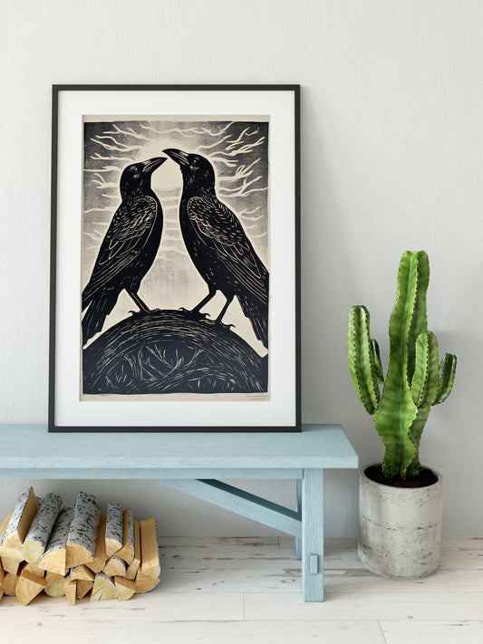 Raven Print Crow Spirit Poster Ravens And Sun On Premium Archival Smooth Matte Fine Art Paper by My Store