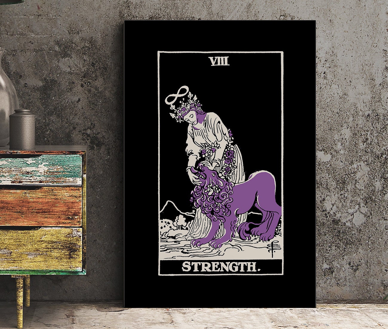 Strength - Tarot Card Three Color Print - The Strength Card 3 Color Poster, No Frame
