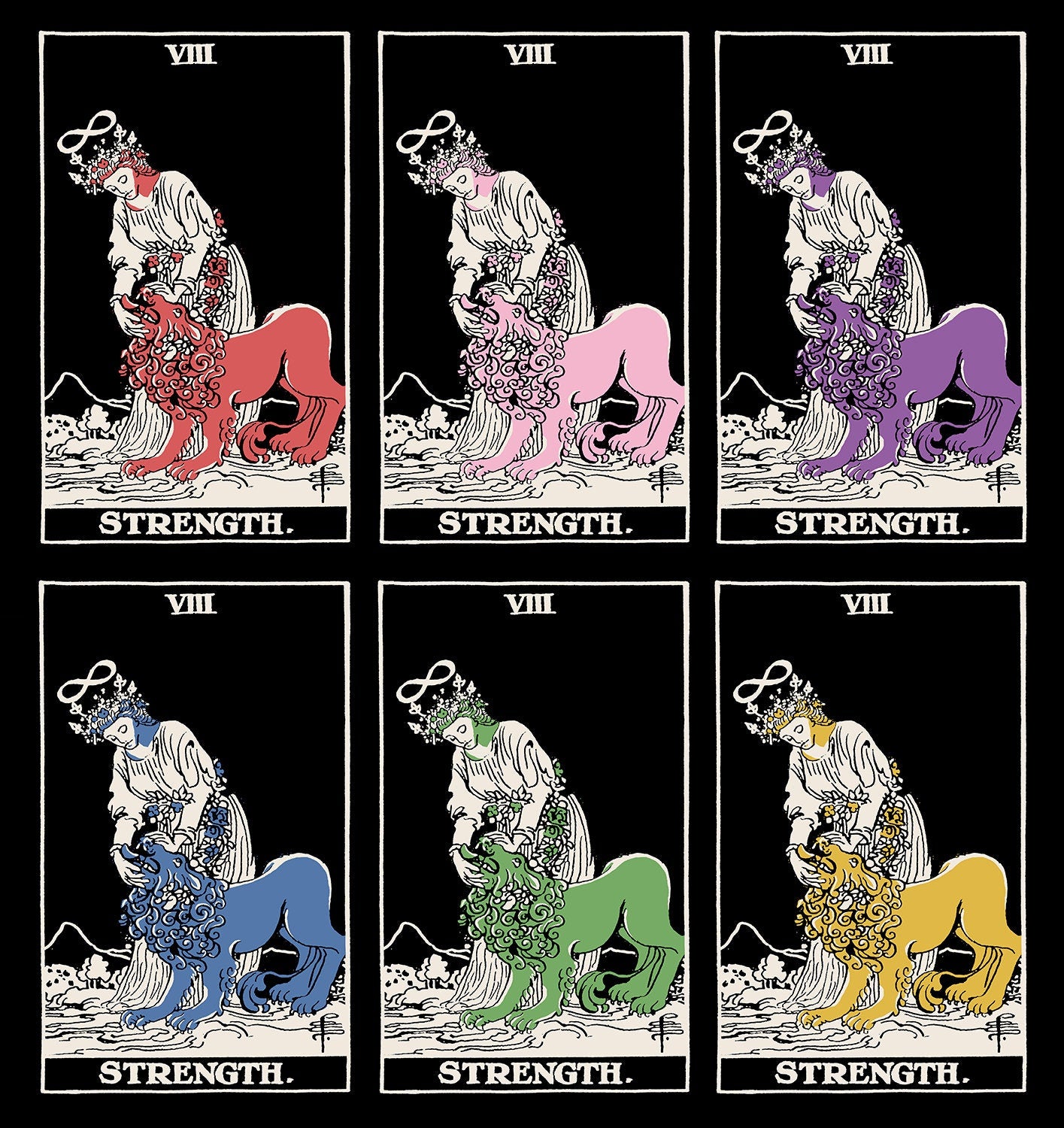 Strength - Tarot Card Three Color Print - The Strength Card 3 Color Poster, No Frame