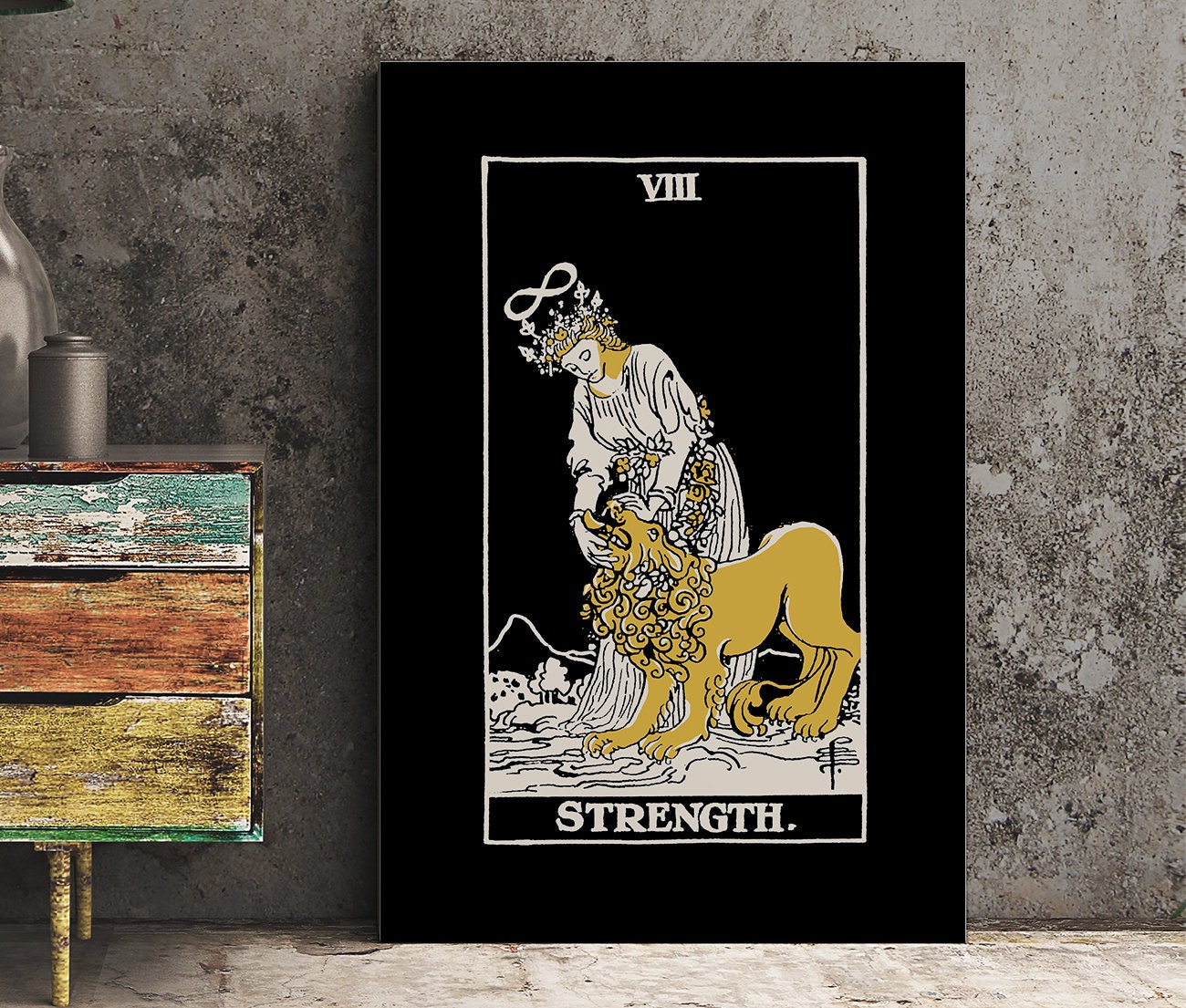 Strength - Tarot Card Three Color Print - The Strength Card 3 Color Poster, No Frame