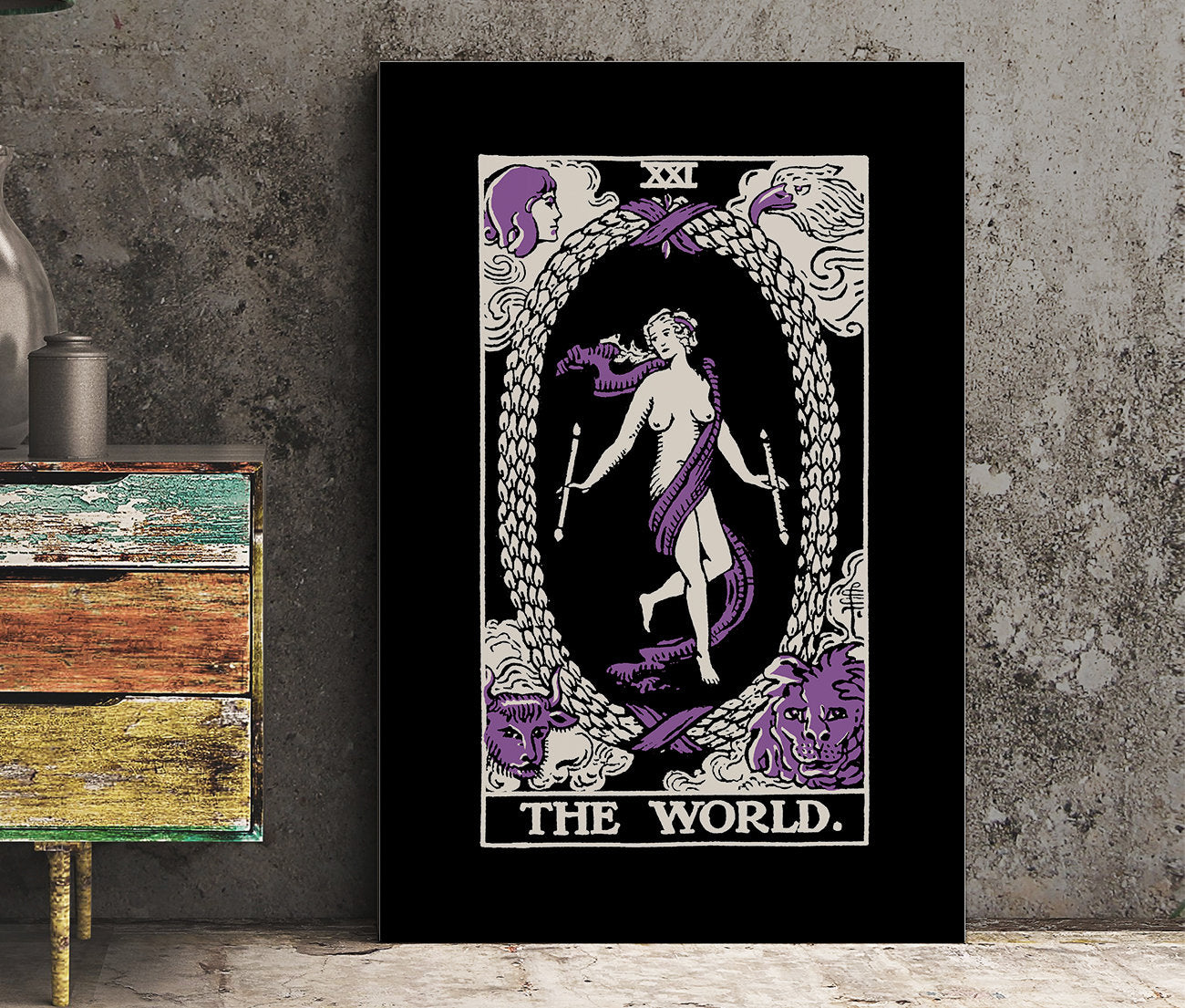 The World - Tarot Card Three Color Print - The World Card 3 Color Poster, No Frame
