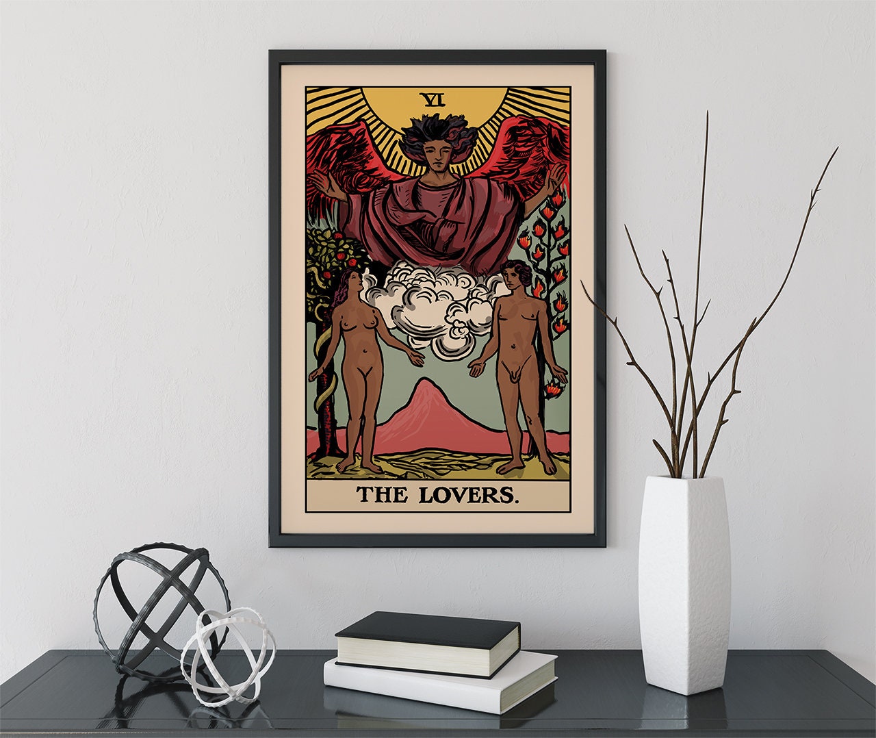 The Lovers - Tarot Card Print - The Black Lovers Card Poster By Printagrams (No Frame)