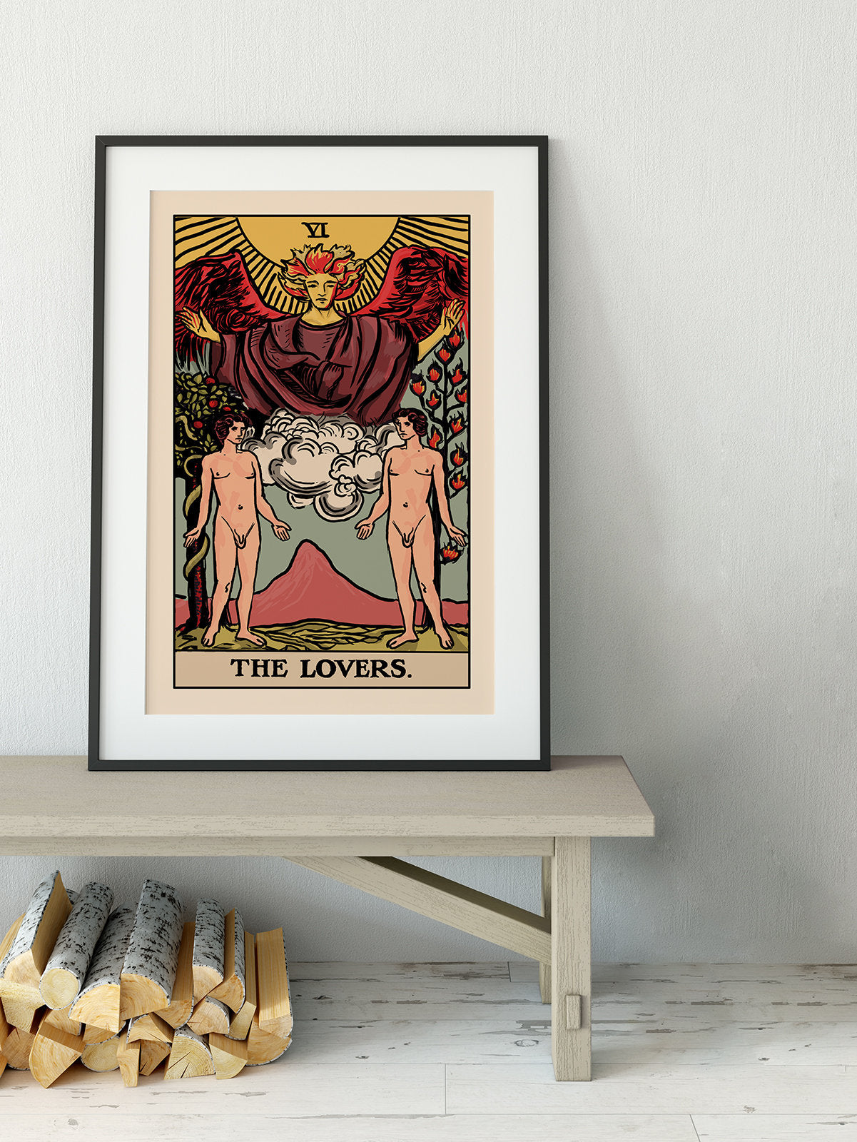The Lovers - Tarot Card Print - Two Men Lovers Card Poster, No Frame