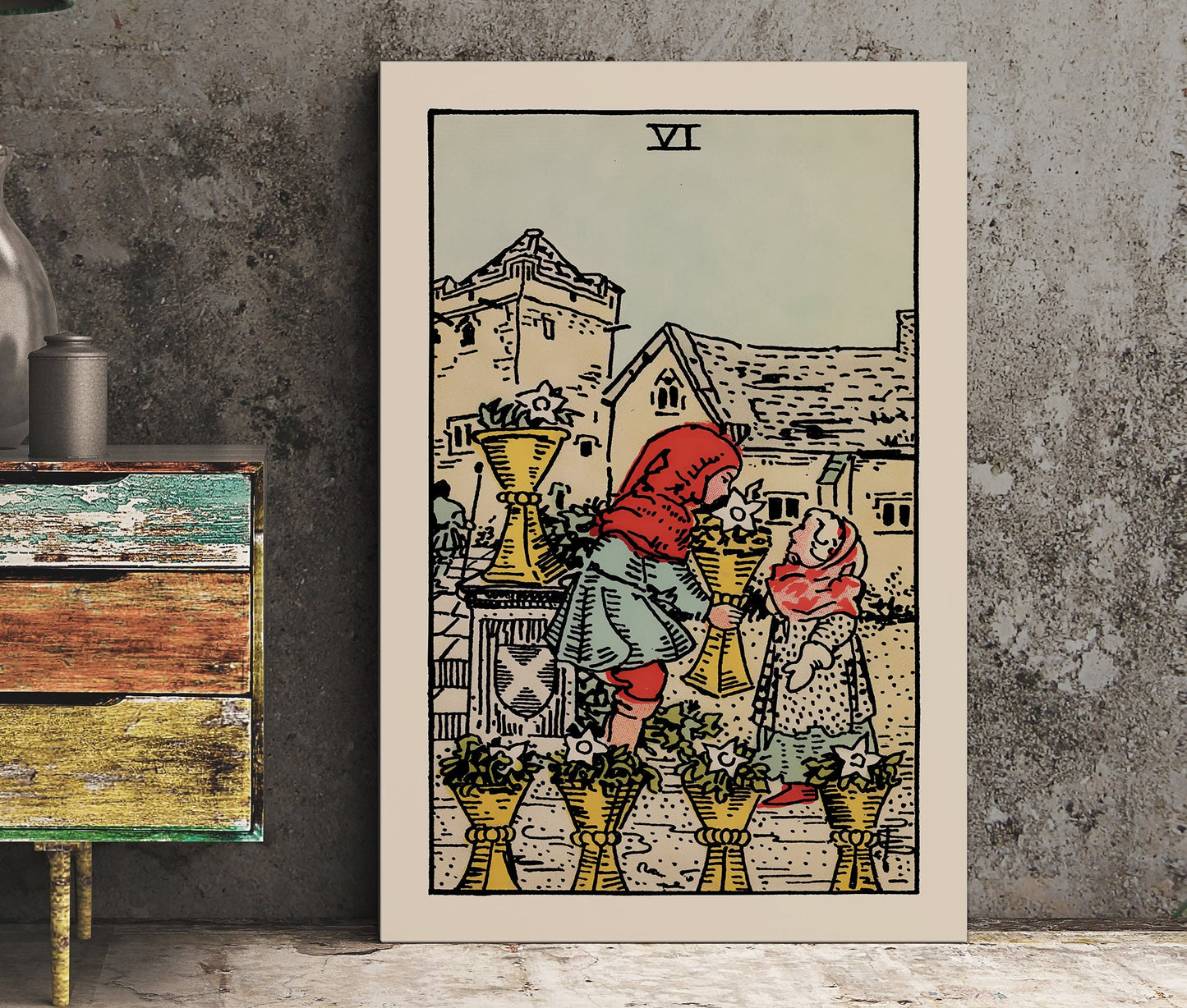 Six Of Cups- Tarot Card Print - The 6 Of Cups Card Poster, No Frame