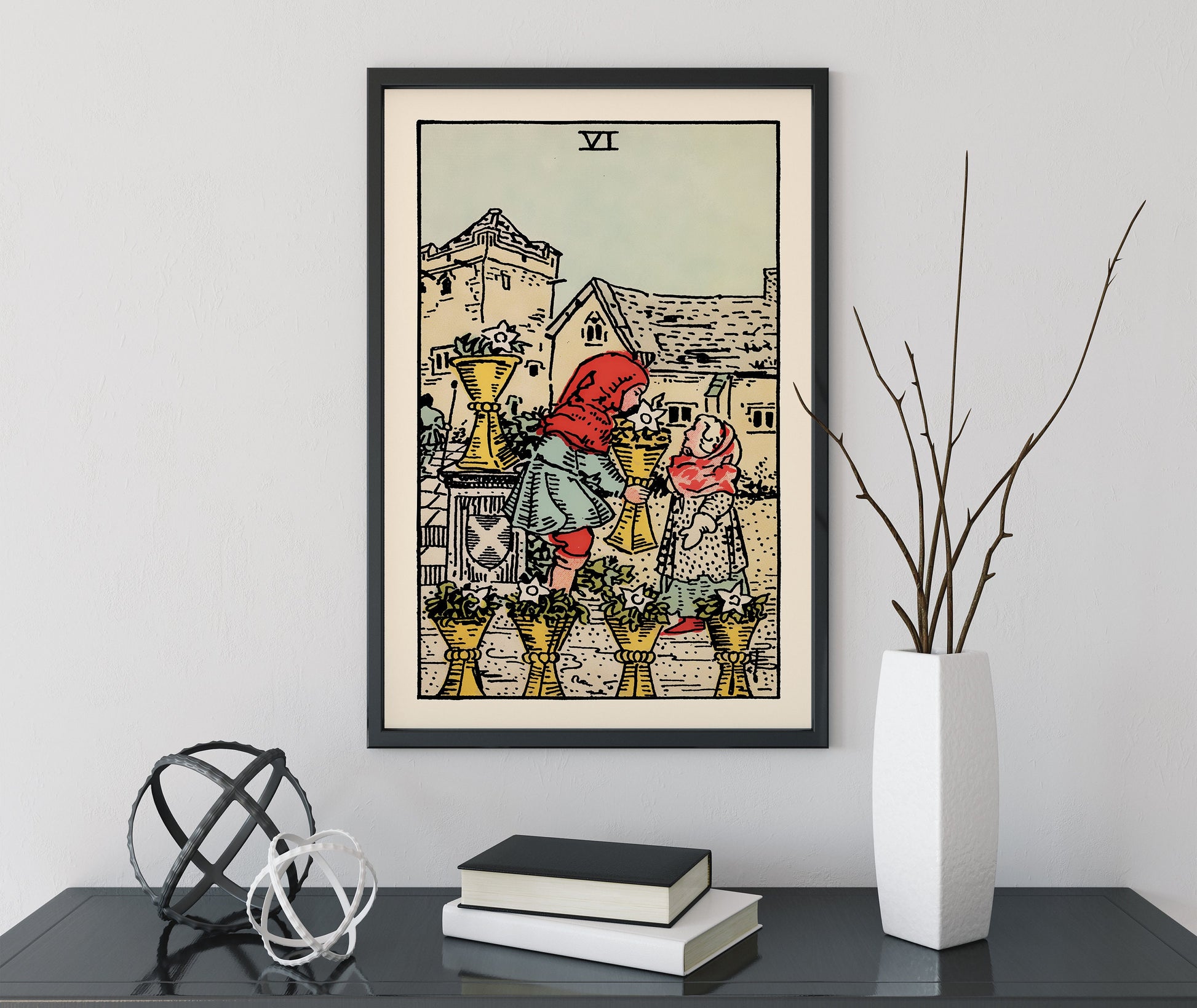 Six Of Cups- Tarot Card Print - The 6 Of Cups Card Poster, No Frame