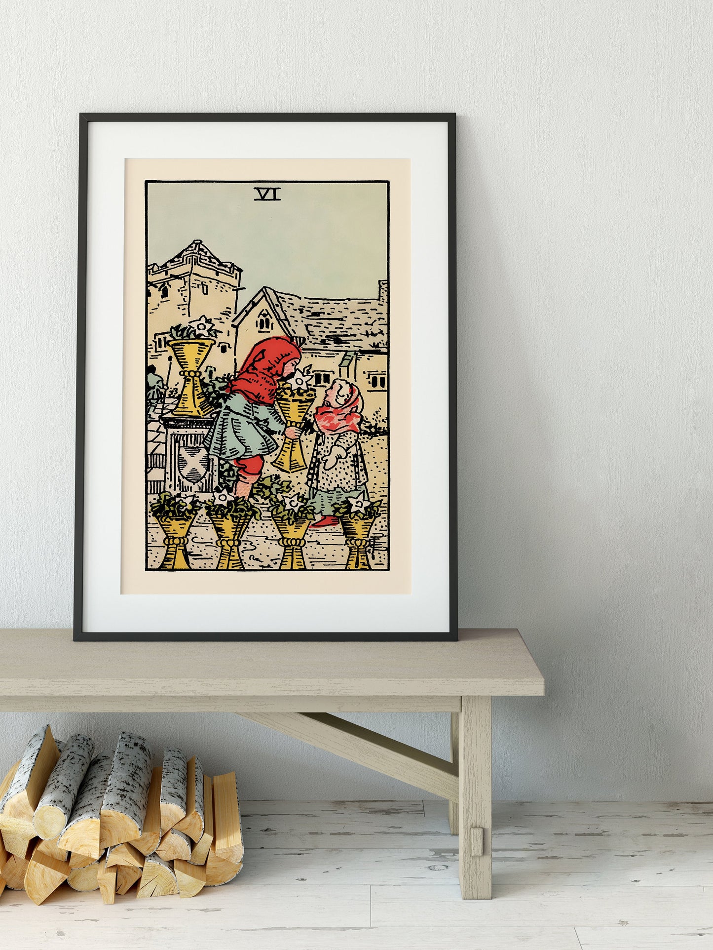 Six Of Cups- Tarot Card Print - The 6 Of Cups Card Poster, No Frame