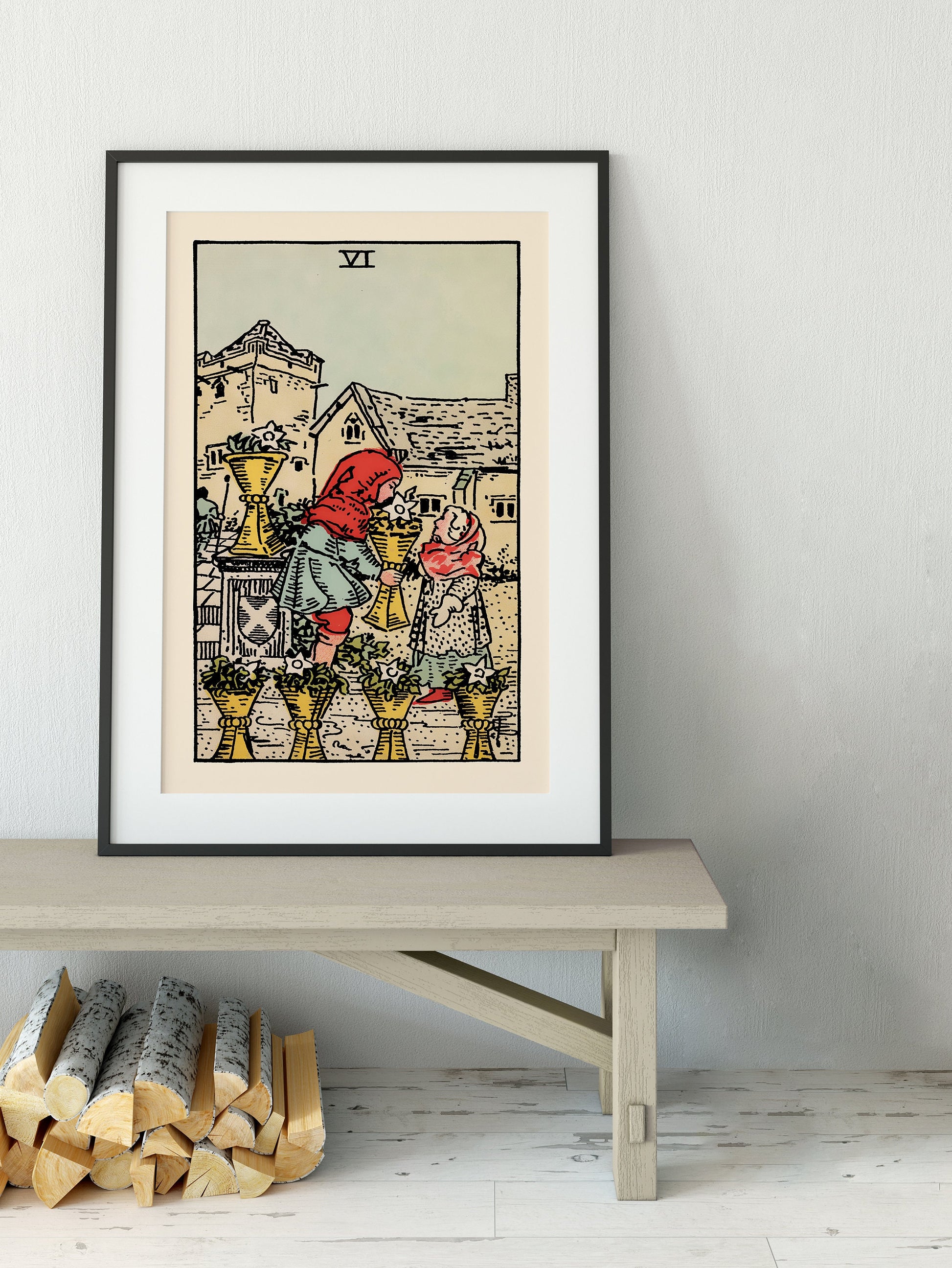 Six Of Cups- Tarot Card Print - The 6 Of Cups Card Poster, No Frame