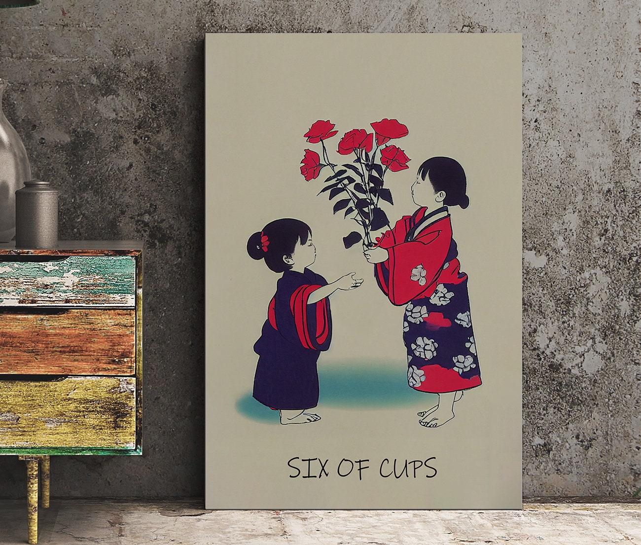 Six Of Cups- Tarot Card Print From the Green Menagerie Deck - The 6 Of Cups Card Poster, No Frame