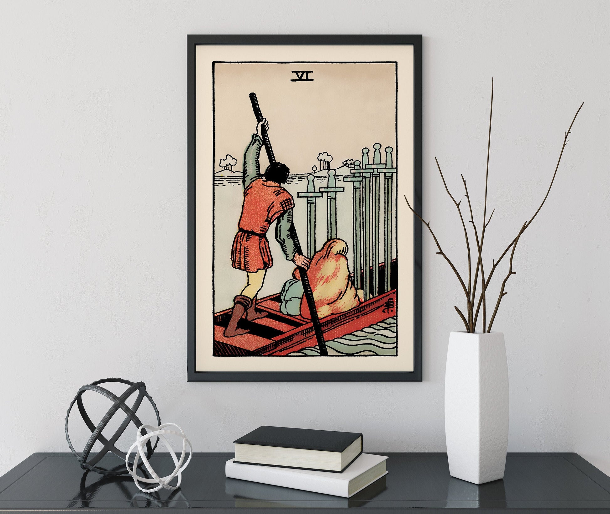 Six Of Swords- Tarot Card Print - The 6 Of Swords Card Poster, No Frame