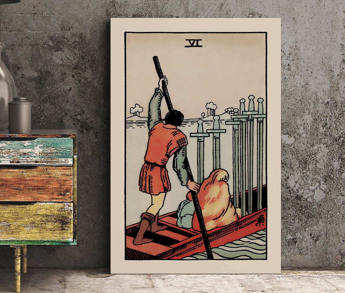 Six Of Swords- Tarot Card Print - The 6 Of Swords Card Poster, No Frame