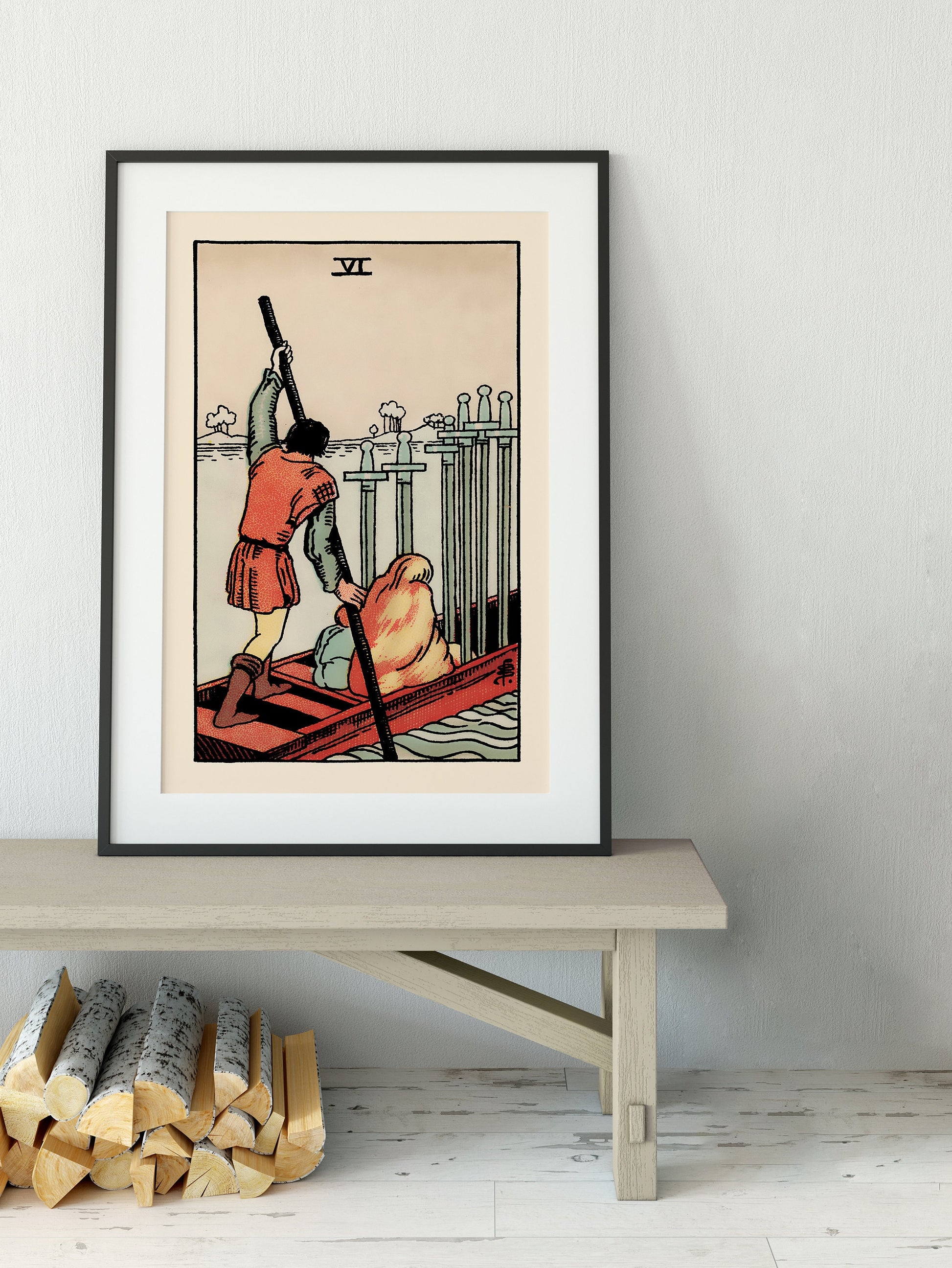 Six Of Swords- Tarot Card Print - The 6 Of Swords Card Poster, No Frame