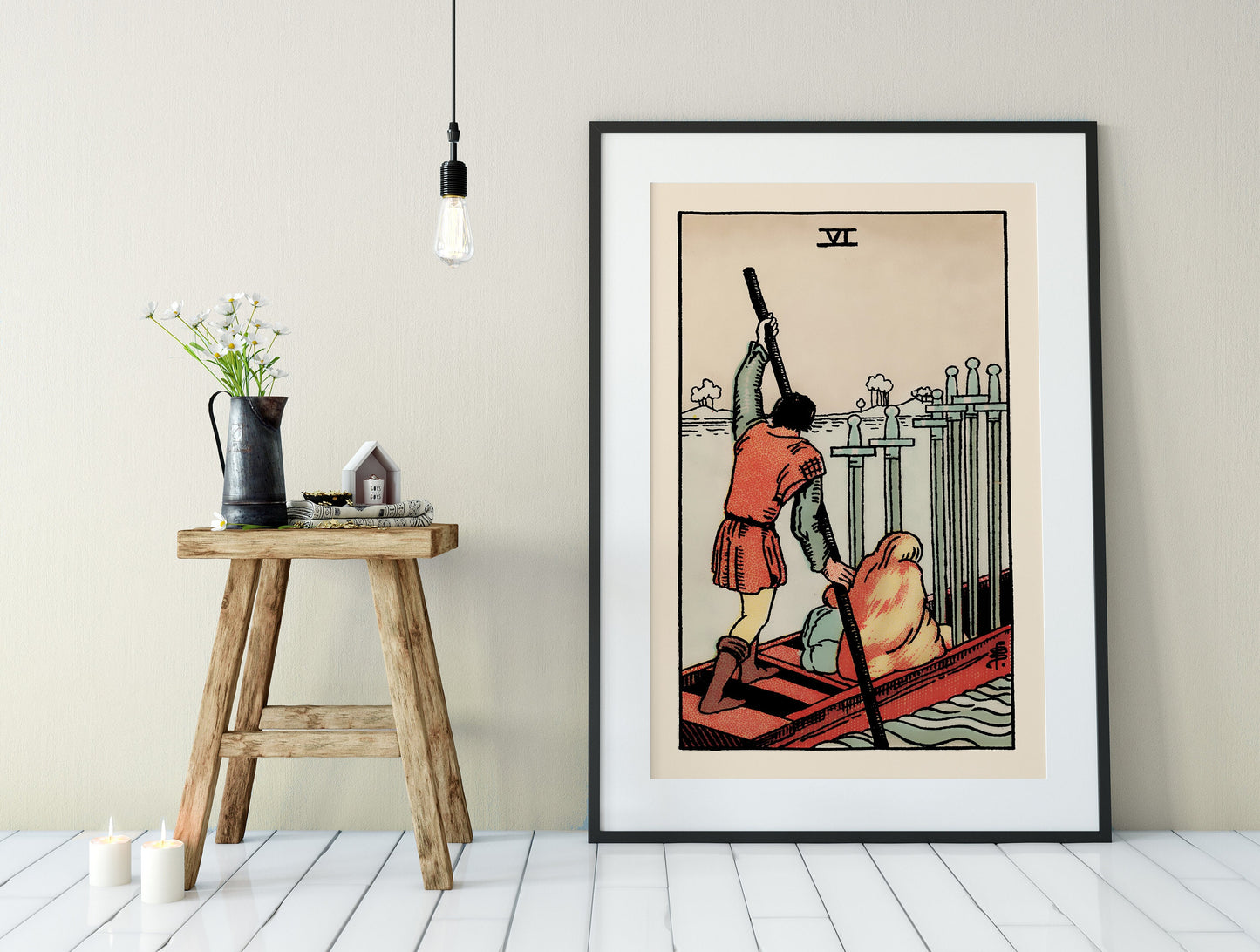 Six Of Swords- Tarot Card Print - The 6 Of Swords Card Poster, No Frame