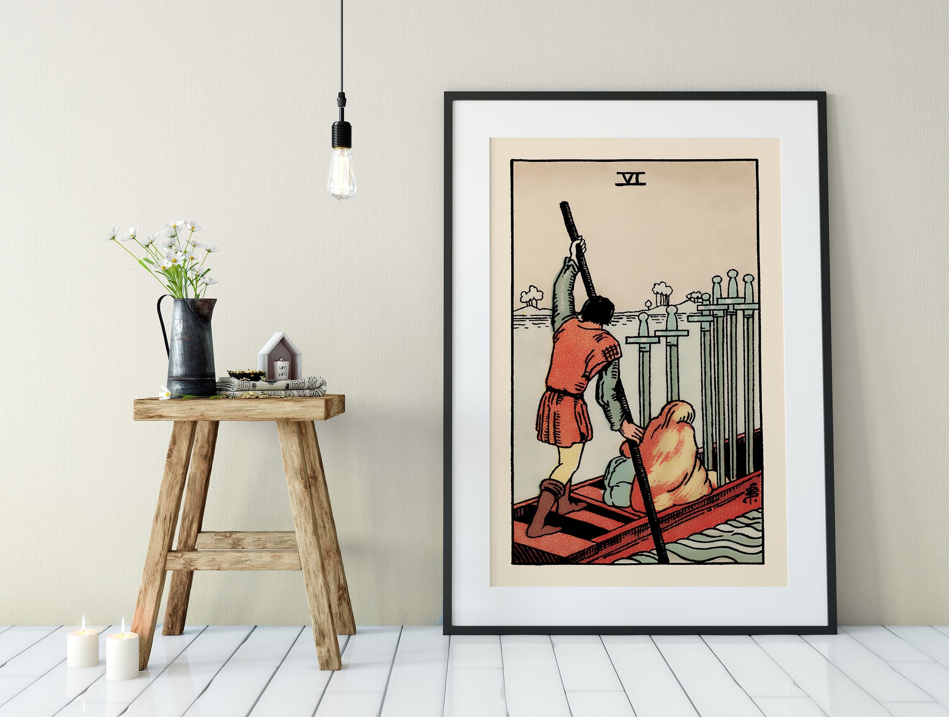 Six Of Swords- Tarot Card Print - The 6 Of Swords Card Poster, No Frame