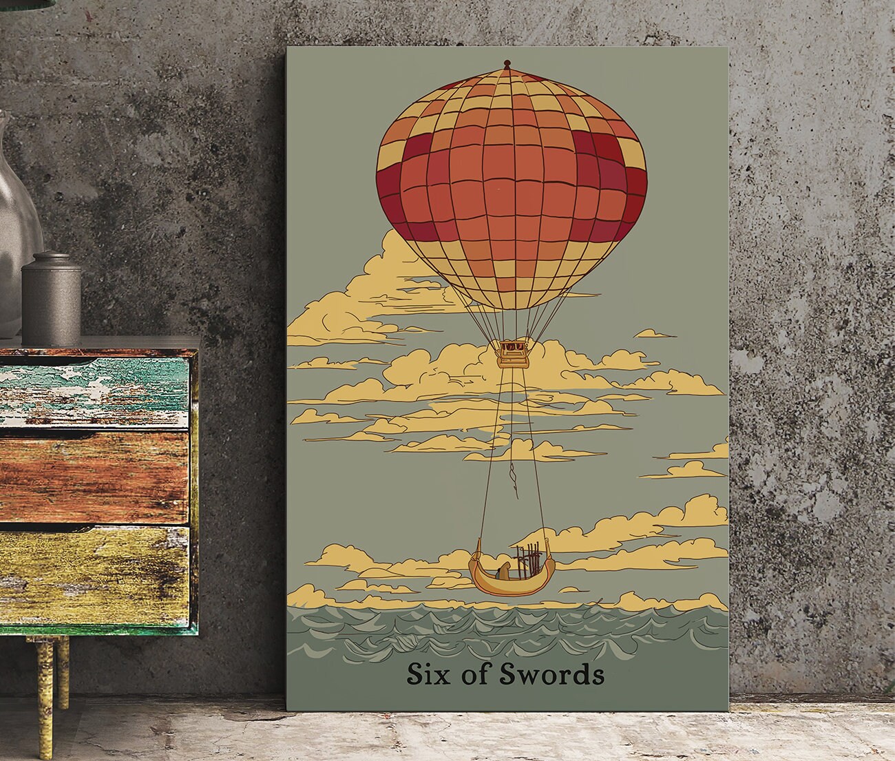 Six Of Swords- Tarot Card Print - The 6 Of Swords "Floating on to the Other Side" Card Poster, No Frame