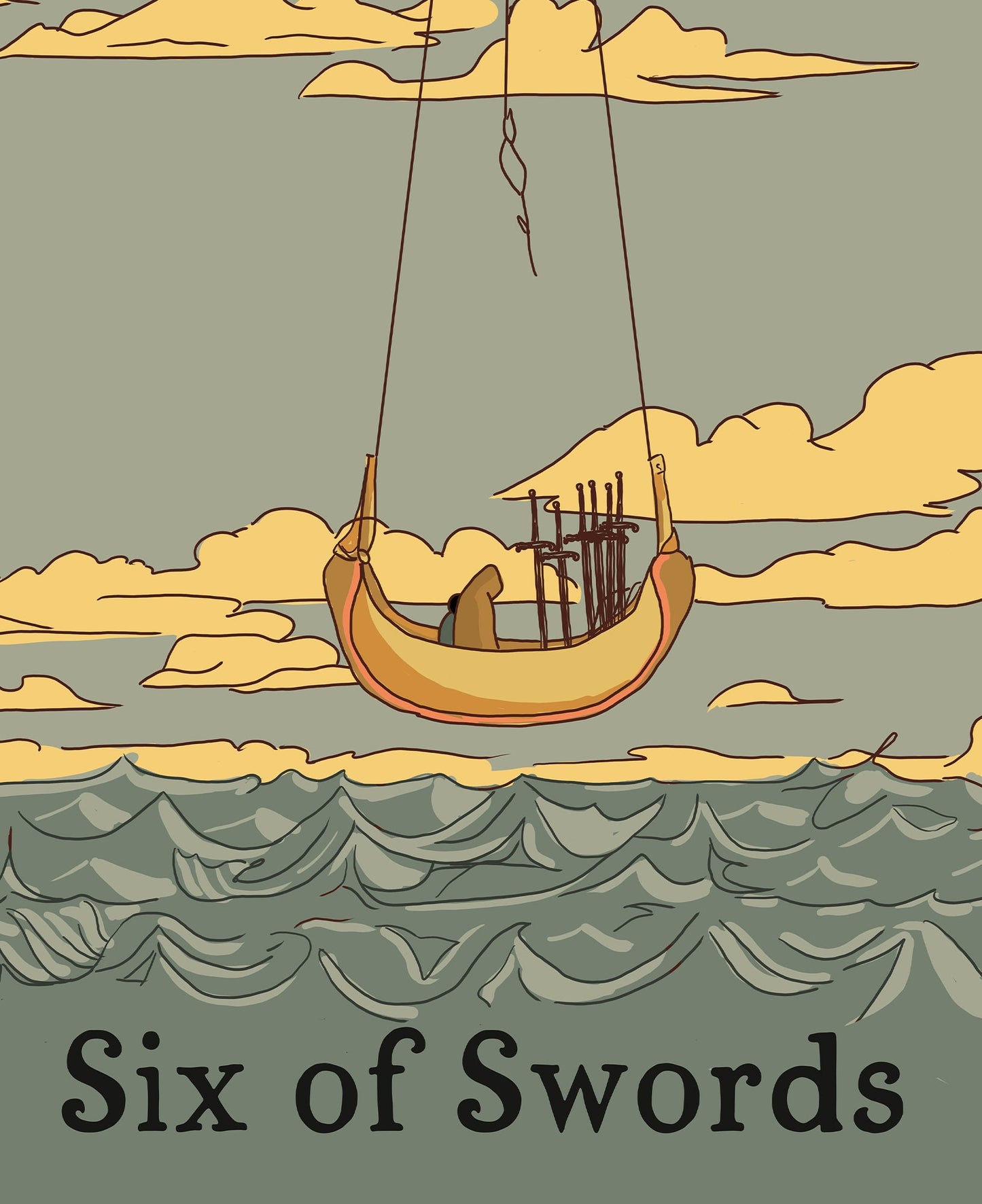 Six Of Swords- Tarot Card Print - The 6 Of Swords "Floating on to the Other Side" Card Poster, No Frame