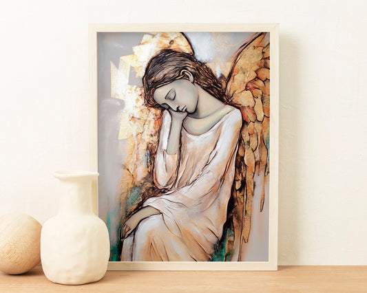 Sleeping Angel Print - Goddess - Dreamy Poster Bohemian - Goddess Print Large Artwork - Spirit Guide Angel Poster
