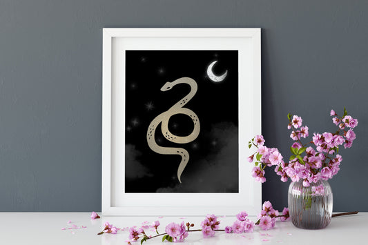 Snakes And Moon Print Black And Gold Poster No Frame Premium Wall Art 5x7 And 10x15 Sizes by My Store