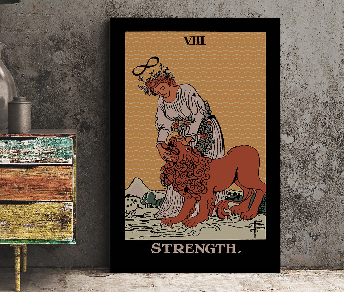 Strength - Tarot Card Print - The Strength Card Darker Colorway Poster, No Frame
