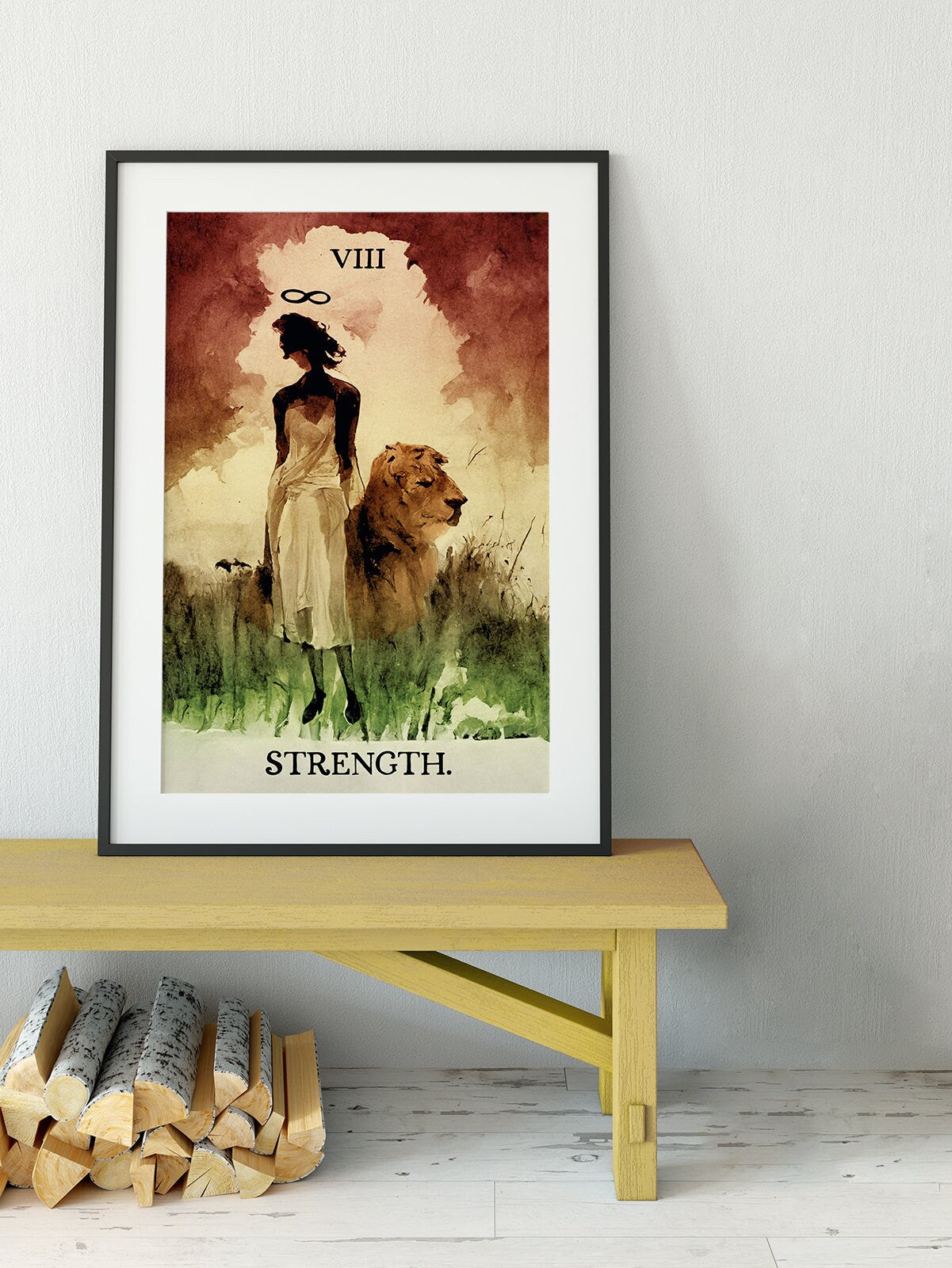 Strength- Tarot Card Print from the Green Menagerie Tarot - The Strength Card Ink Wash Poster, No Frame