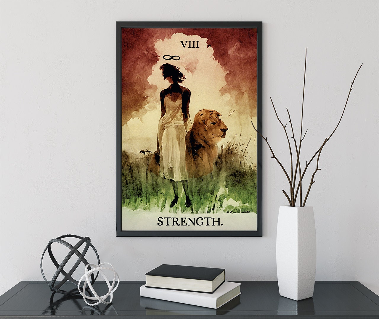 Strength- Tarot Card Print from the Green Menagerie Tarot - The Strength Card Ink Wash Poster, No Frame