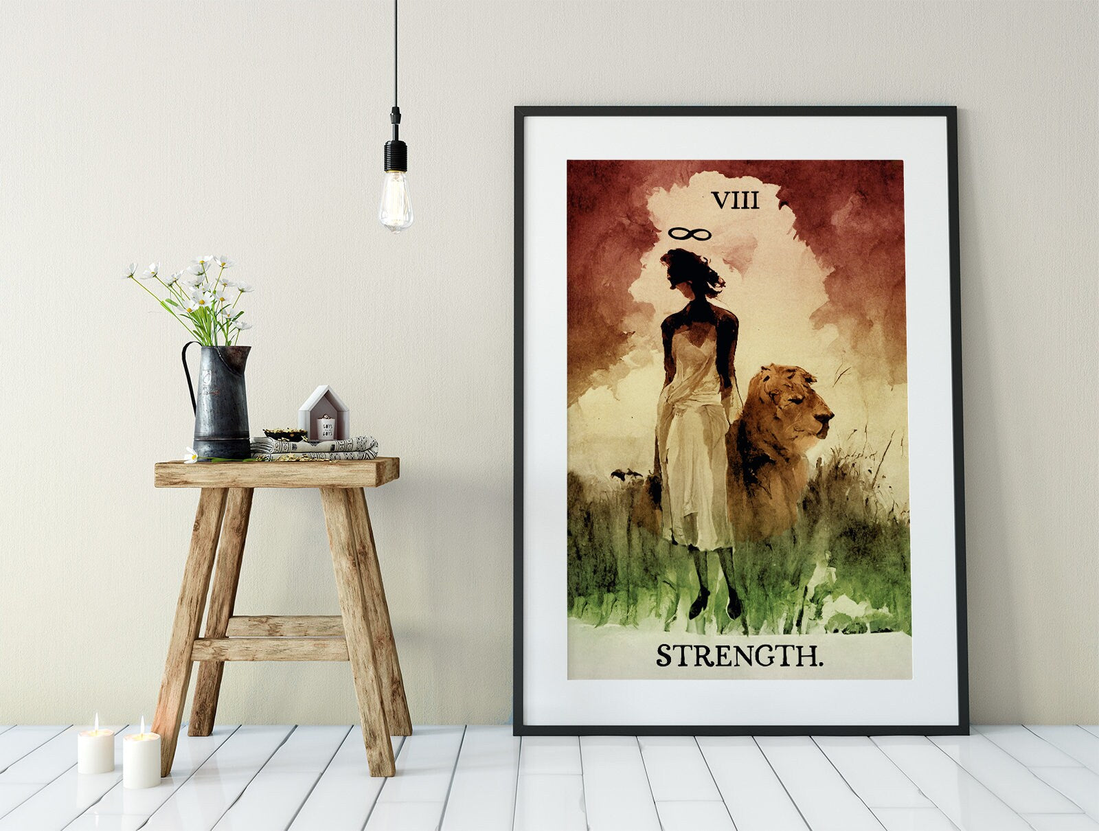 Strength- Tarot Card Print from the Green Menagerie Tarot - The Strength Card Ink Wash Poster, No Frame