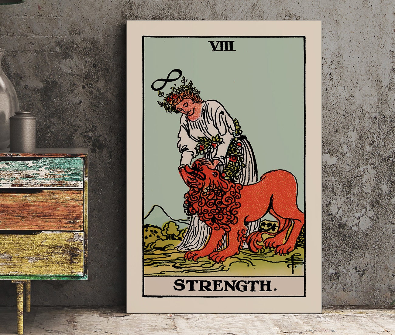 Strength - Tarot Card Print - The Strength Blue Sky Card Poster, No Frame