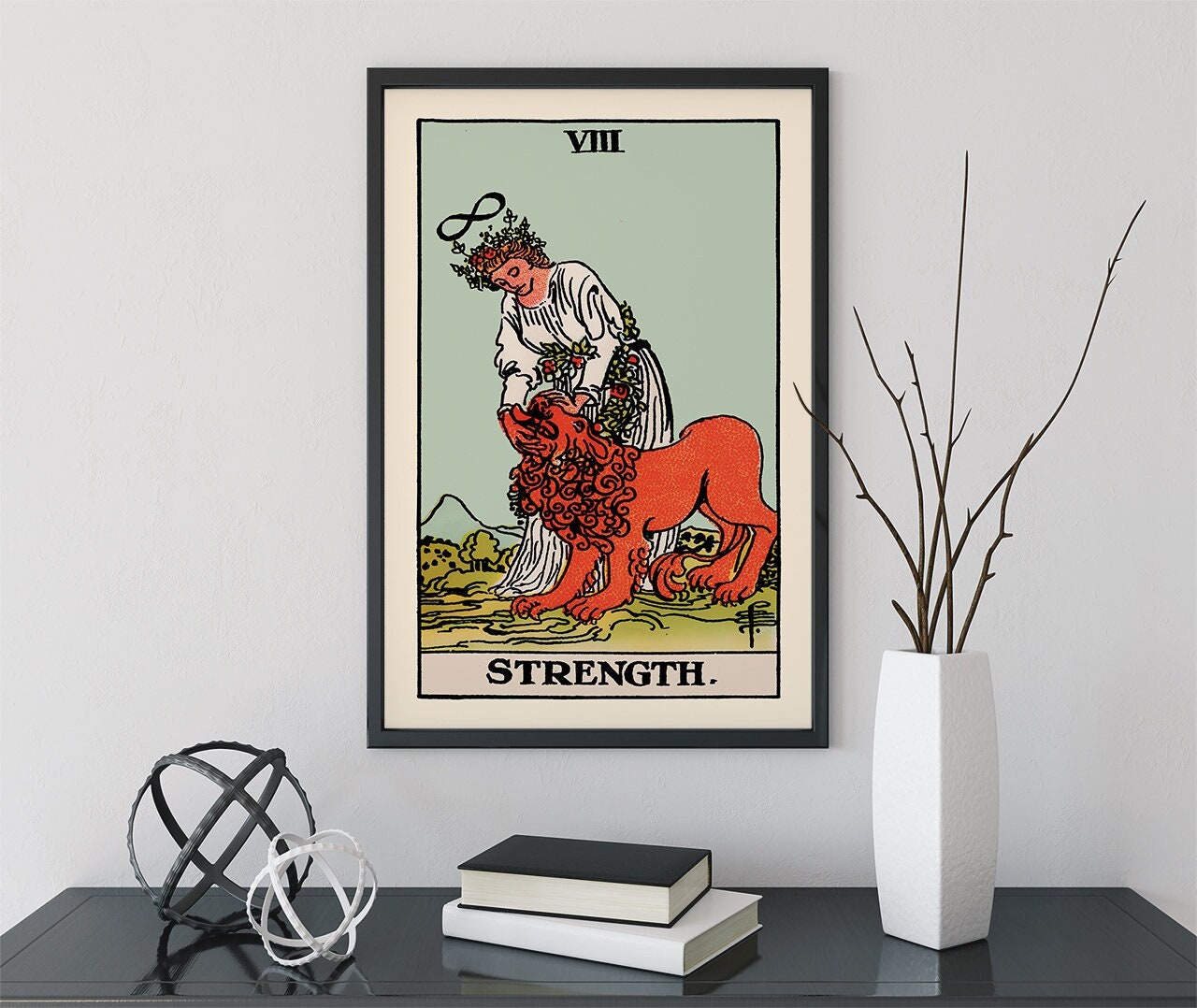 Strength - Tarot Card Print - The Strength Blue Sky Card Poster, No Frame