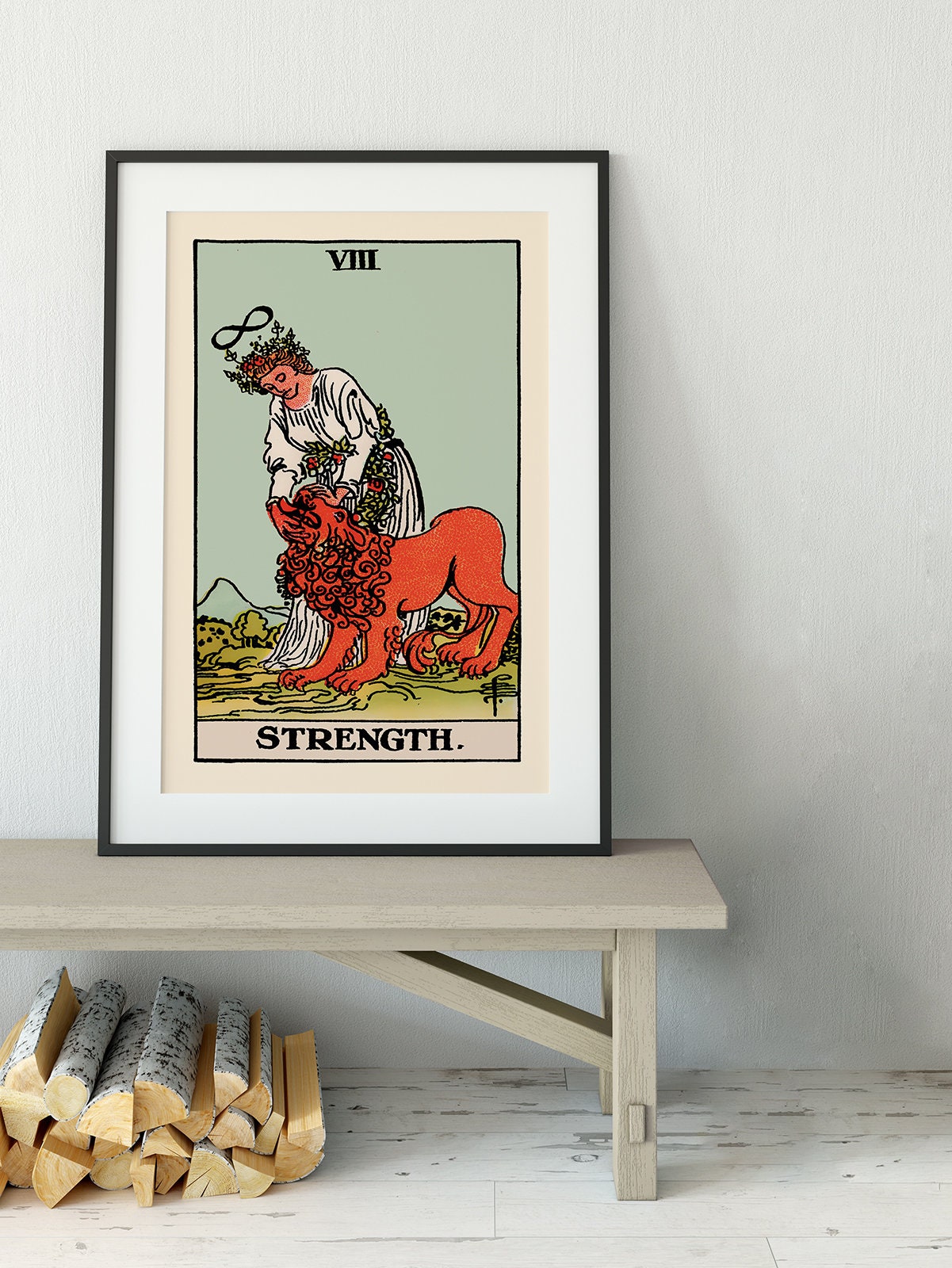 Strength - Tarot Card Print - The Strength Blue Sky Card Poster, No Frame