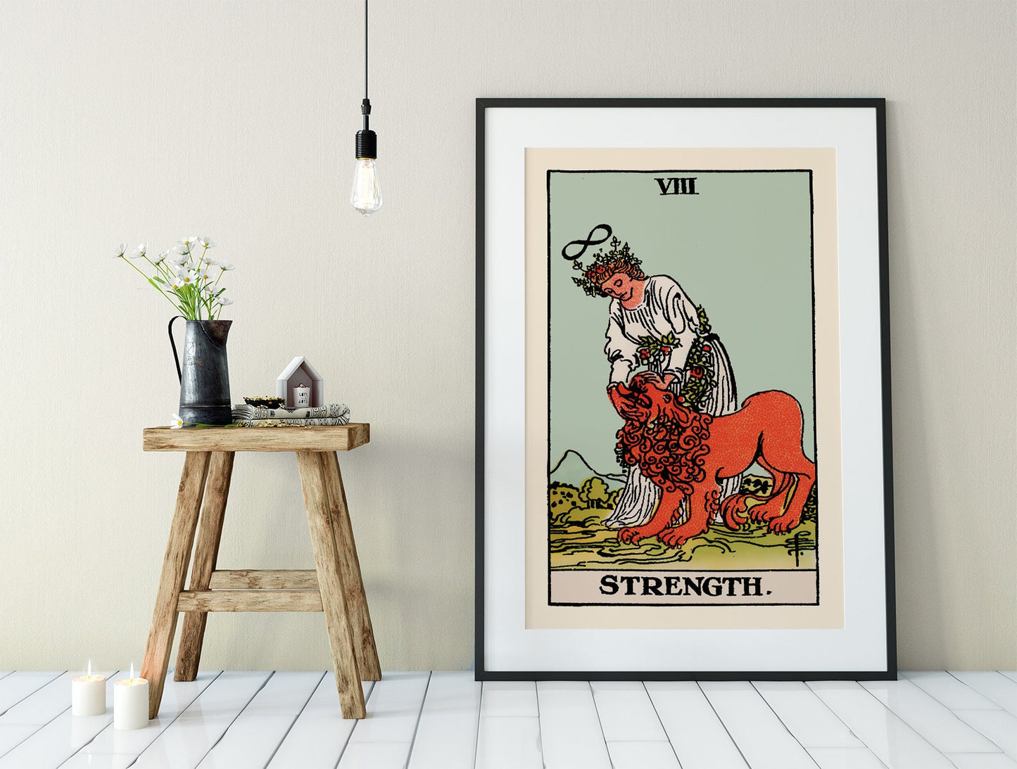 Strength - Tarot Card Print - The Strength Blue Sky Card Poster, No Frame