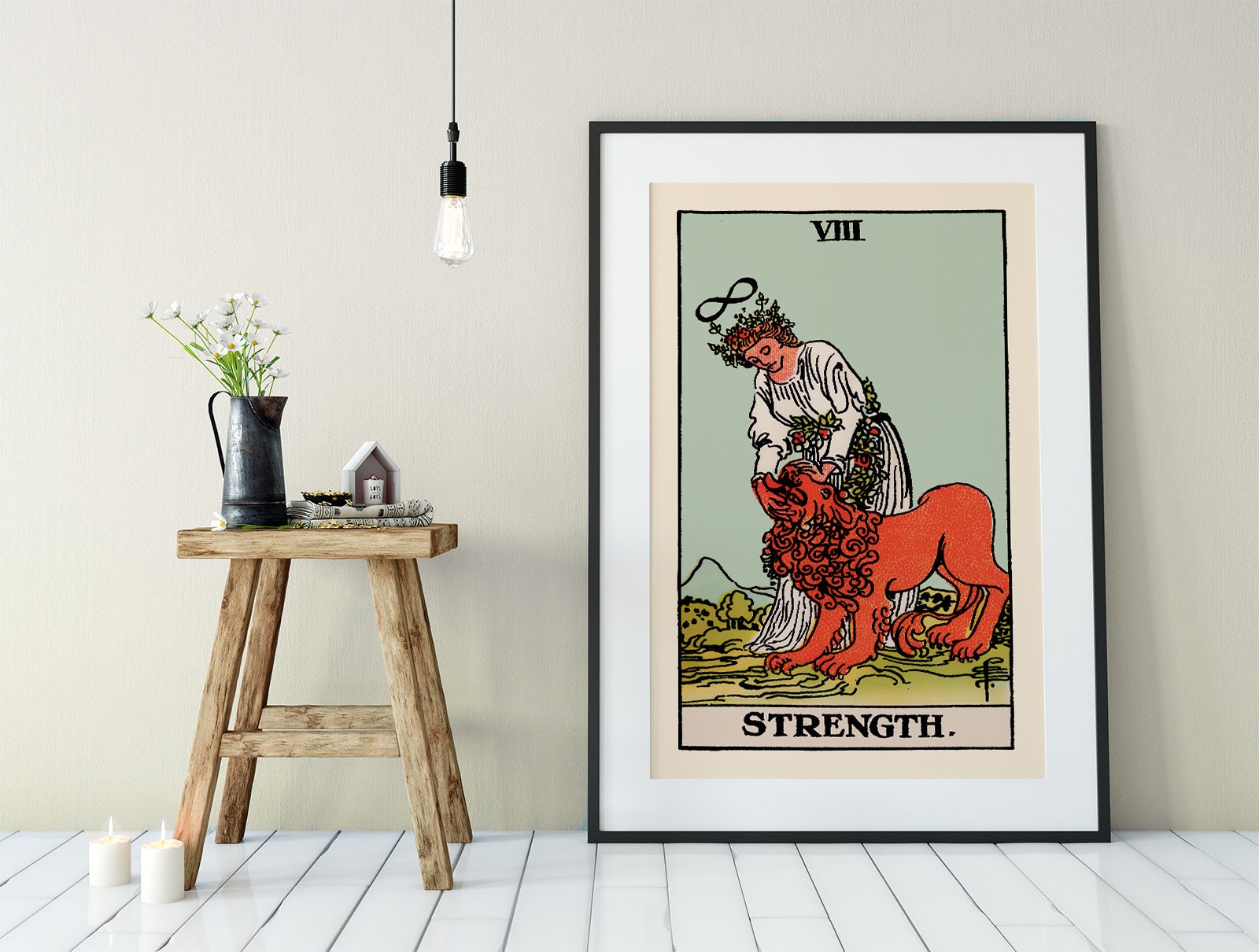 Strength - Tarot Card Print - The Strength Blue Sky Card Poster, No Frame