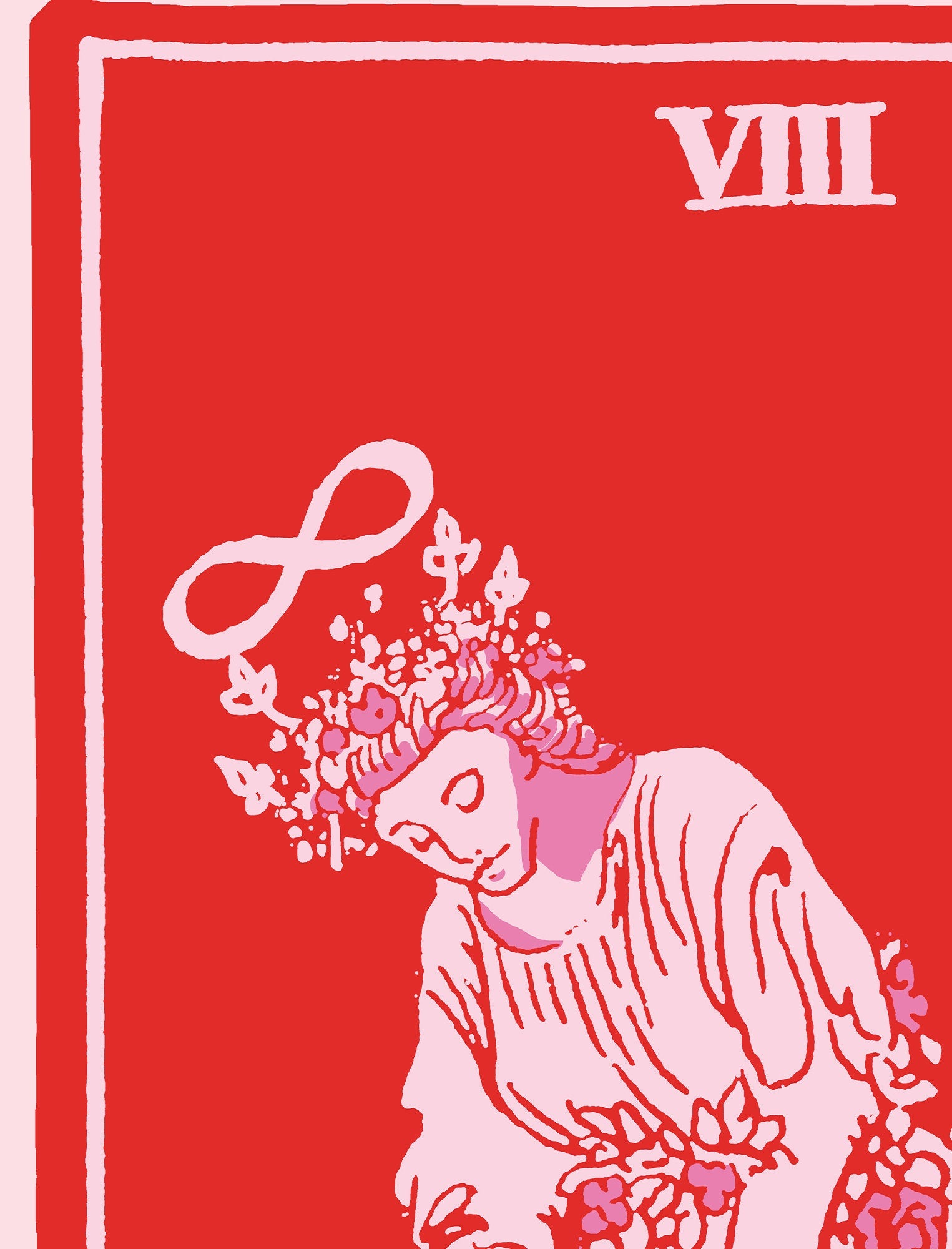Strength - Tarot Card Print - The Strength Pink and Red Card Poster, No Frame