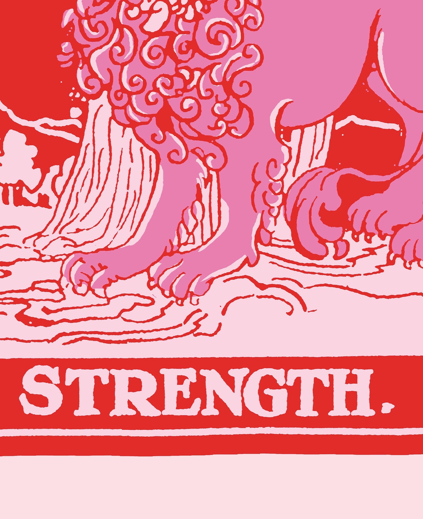 Strength - Tarot Card Print - The Strength Pink and Red Card Poster, No Frame