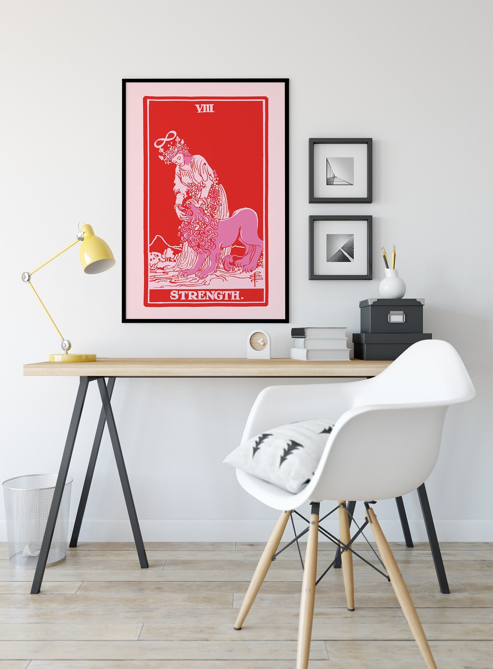 Strength - Tarot Card Print - The Strength Pink and Red Card Poster, No Frame