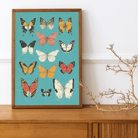 Teal Butterflies Print Vintage Bohemian Poster Wall Art for Living Rooms and Bedrooms by My Store