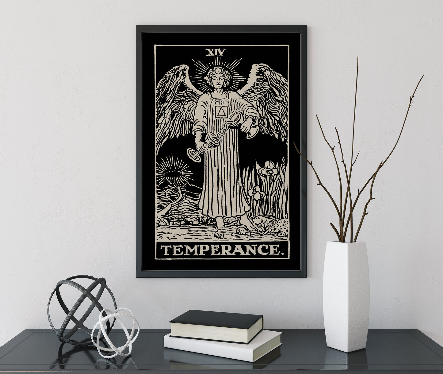 Temperance - Black Tarot Card Print - The Temperance Black Card Poster, No Frame